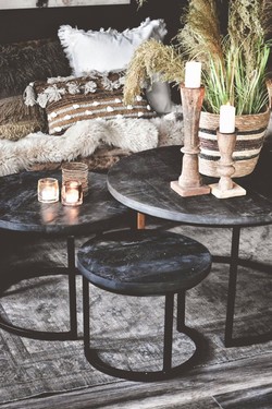 Sofabord rund svart tre metall s/3 Trend Design