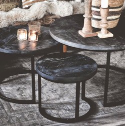 Sofabord rund svart tre metall s/3 Trend Design