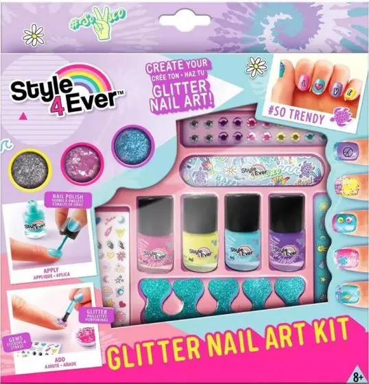 Style 4 Ever Glitter Nail Art neglesett med neglelakk, klistremerker og glitter
