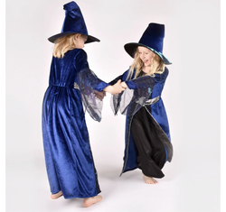 Den gode feen Heksekjole med hatt, blå/sort 4-5år 