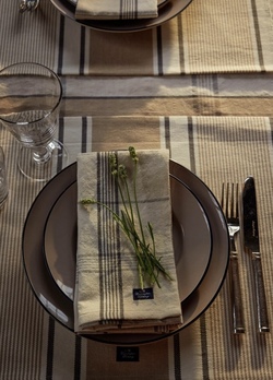 Rutet Serviett I Linblanding  Beige/White - Lexington