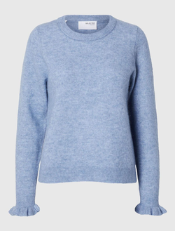 Lulu LS knit frill cuff O-neck