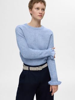 Lulu LS knit frill cuff O-neck