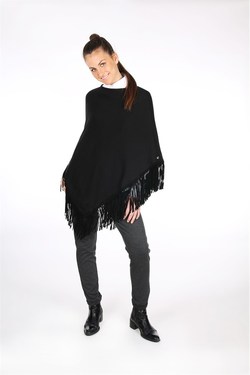 Poncho frynser bomull Svart - Florence