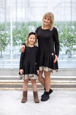 DAME KJOLE FRILLY TUSS BLACK & BEIGE  - Tuss